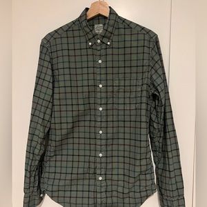 J Crew Mens Small Slim fit olive plaid / windowpane button down